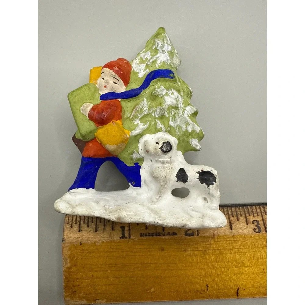 Christmas Village Japan 1950s Church Kids‎ Dog Paper Mache Set of 3